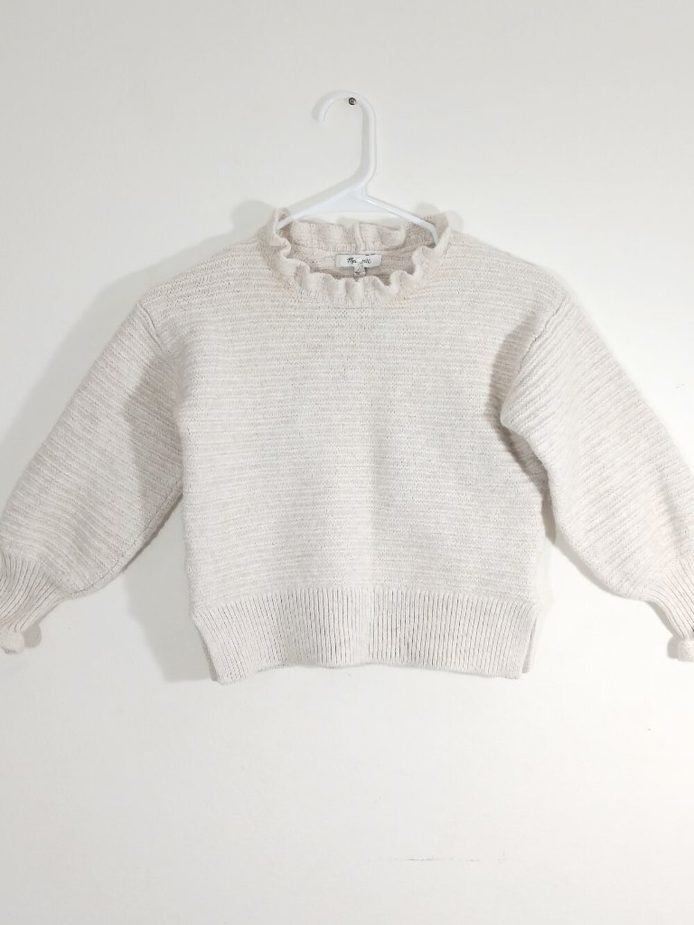 Madewell Girls Size S Cream Cotton Merino Wool Ruffle Neck Sweater